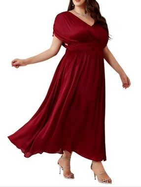 LAPA. Elegant Wine Red V-Neck Maxi Dress. Size 2X. NWT.